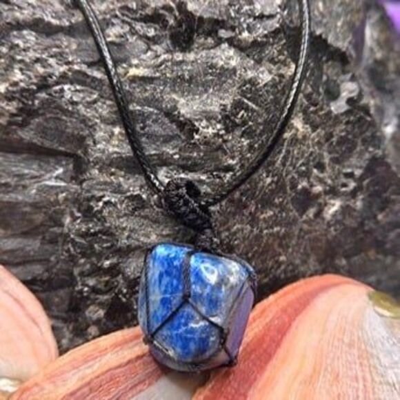 Lapis Lazuli Tumbled Gemstone Corded Pendant - Picture 3 of 7